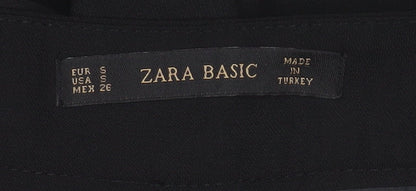 Zara Basic Women Black S High Rise Tapered Tie Belt Trousers