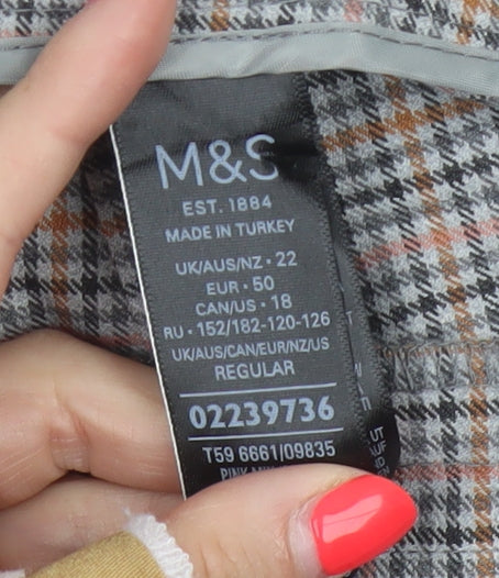 Marks and Spencer Women Multicoloured UK 22 Check Belted Ankle Trousers