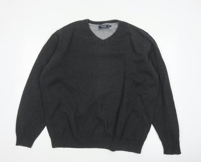 Maine New England Men Black 2XL V-Neck Cotton Knit Pullover Jumper