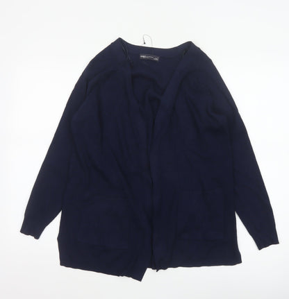 Marks and Spencer Women Blue M Open Knit V-Neck Pocket Cardigan