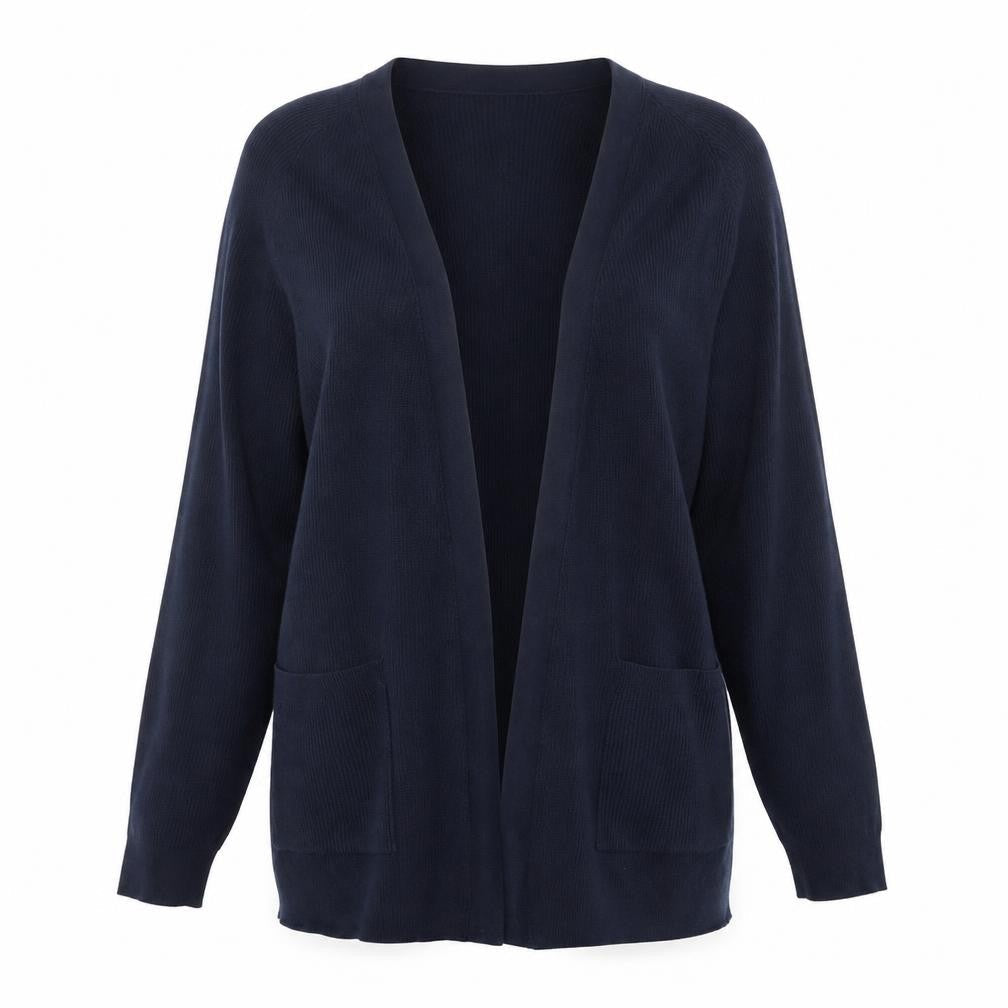 Marks and Spencer Women Blue M Open Knit V-Neck Pocket Cardigan