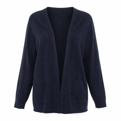 Marks and Spencer Women Blue M Open Knit V-Neck Pocket Cardigan
