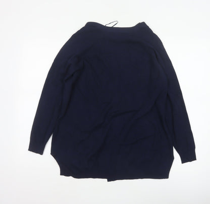 Marks and Spencer Women Blue M Open Knit V-Neck Pocket Cardigan