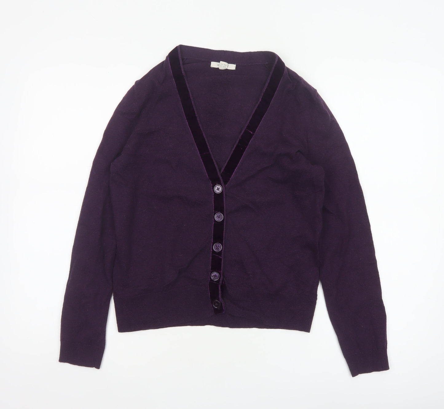 White Stuff Women’s Purple Merino Cotton V-Neck Button Cardigan UK 12