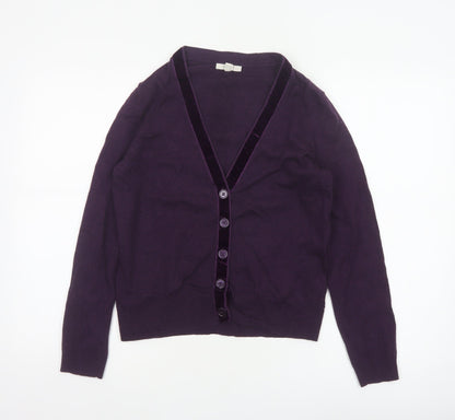 White Stuff Women’s Purple Merino Cotton V-Neck Button Cardigan UK 12
