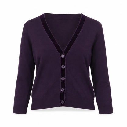 White Stuff Women’s Purple Merino Cotton V-Neck Button Cardigan UK 12