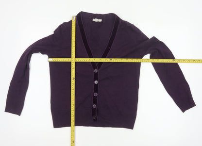 White Stuff Women’s Purple Merino Cotton V-Neck Button Cardigan UK 12