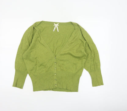 Next Women Green Wool Blend V-Neck Button Cardigan UK 18