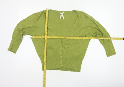 Next Women Green Wool Blend V-Neck Button Cardigan UK 18