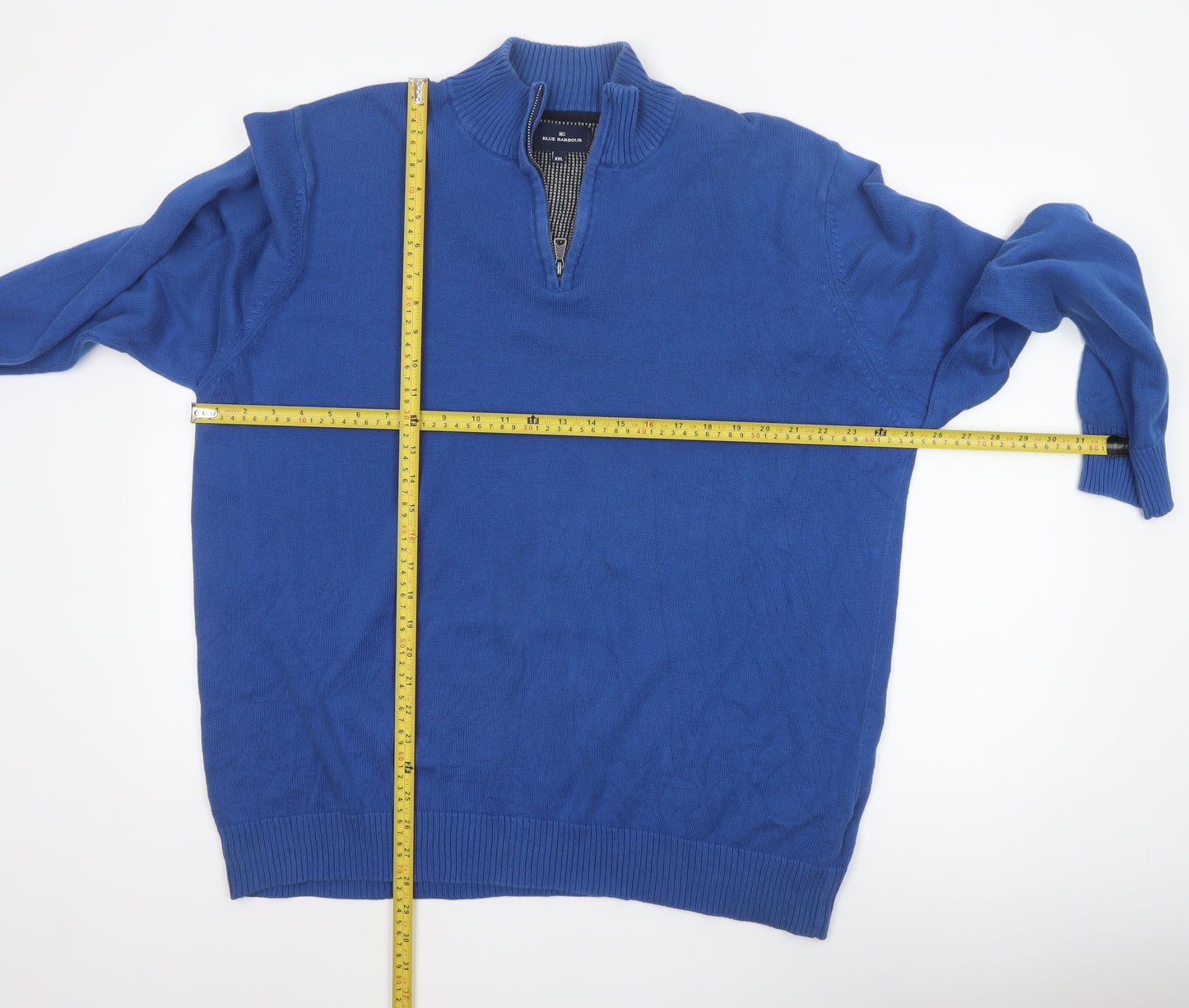 Blue Harbour Men’s Blue 2XL 1/4 Zip Cotton Knit Jumper
