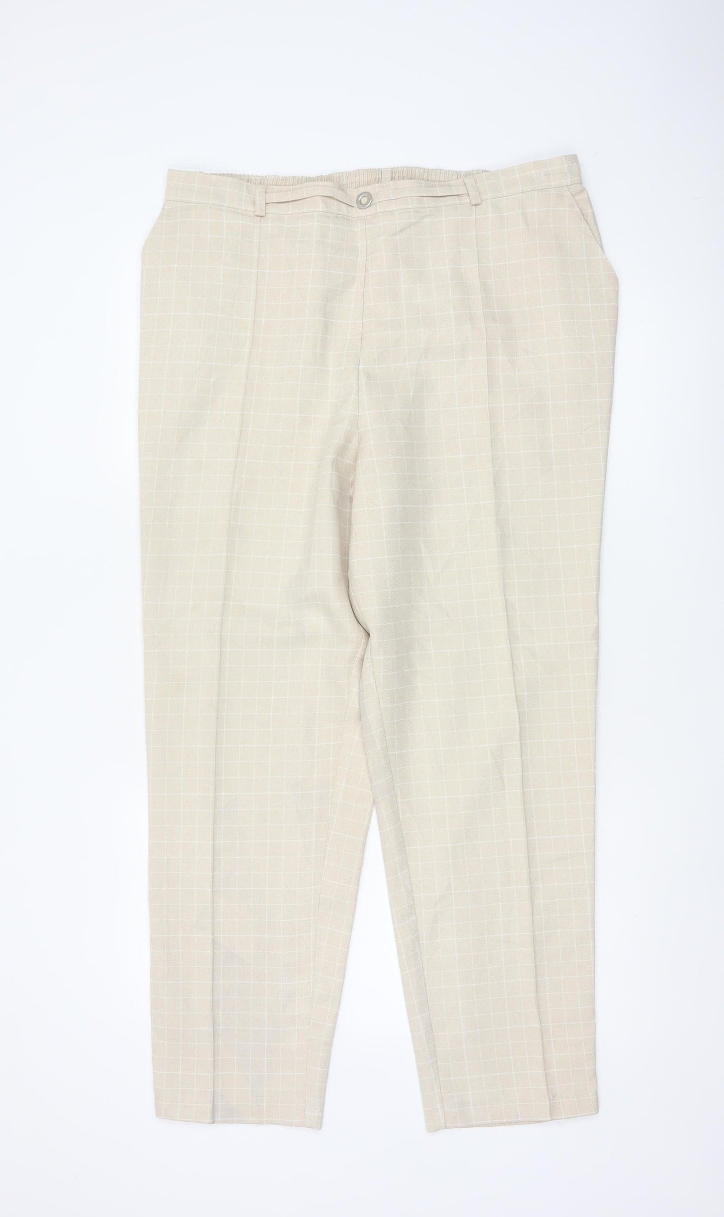 Marks & Spencer Women Beige Check Tapered Trousers UK 20 Elastic Waist