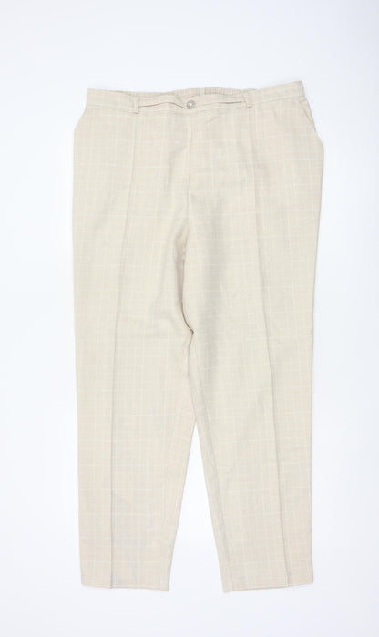 Marks & Spencer Women Beige Check Tapered Trousers UK 20 Elastic Waist
