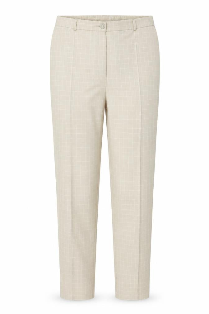 Marks & Spencer Women Beige Check Tapered Trousers UK 20 Elastic Waist