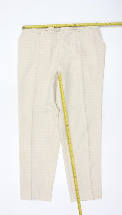 Marks & Spencer Women Beige Check Tapered Trousers UK 20 Elastic Waist