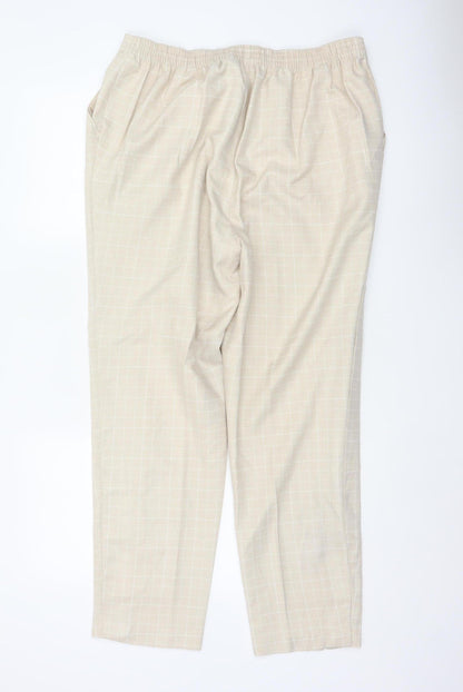 Marks & Spencer Women Beige Check Tapered Trousers UK 20 Elastic Waist