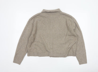 Marks and Spencer Women Beige L Collared Button Knit Cardigan Pockets