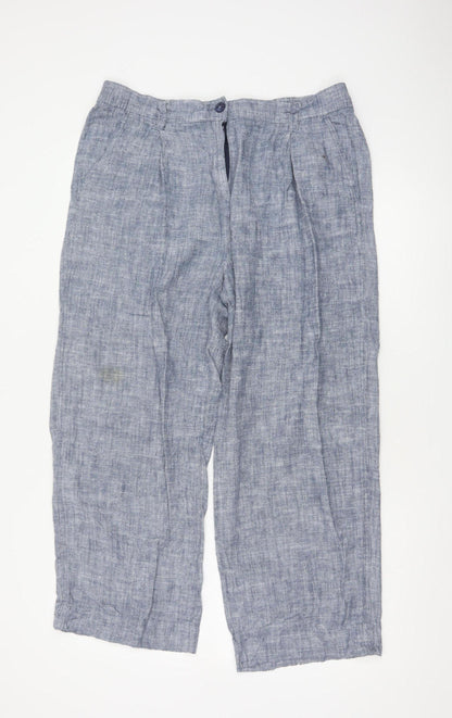 Next Women Blue Linen Petite UK 16 Pleated Tapered Trousers