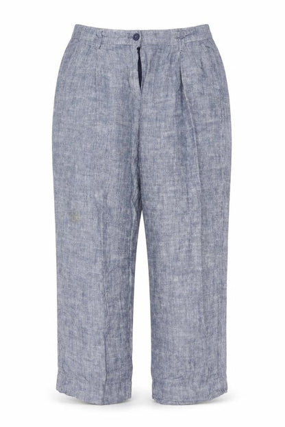 Next Women Blue Linen Petite UK 16 Pleated Tapered Trousers