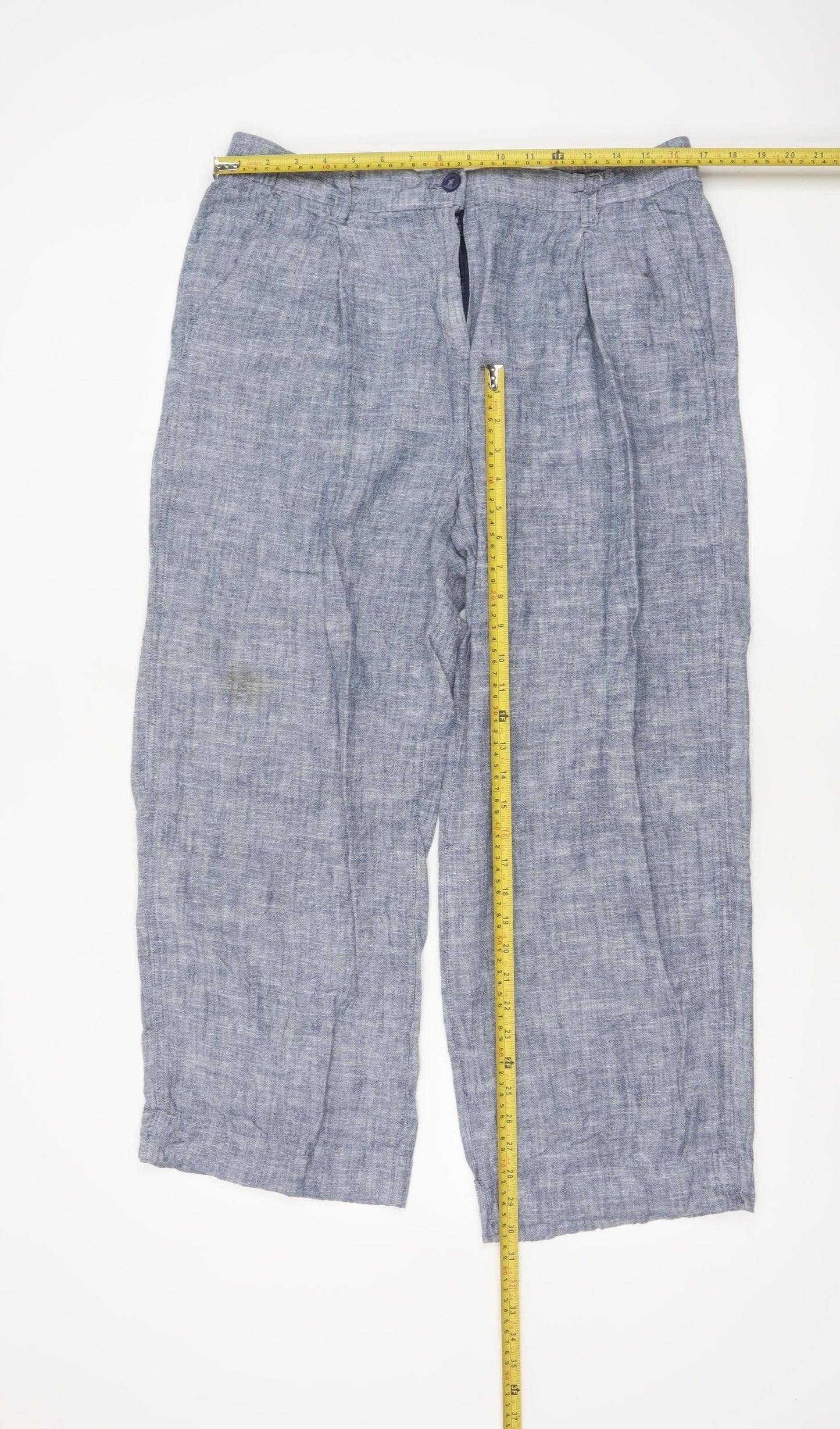 Next Women Blue Linen Petite UK 16 Pleated Tapered Trousers