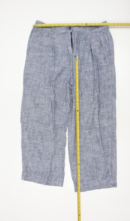 Next Women Blue Linen Petite UK 16 Pleated Tapered Trousers