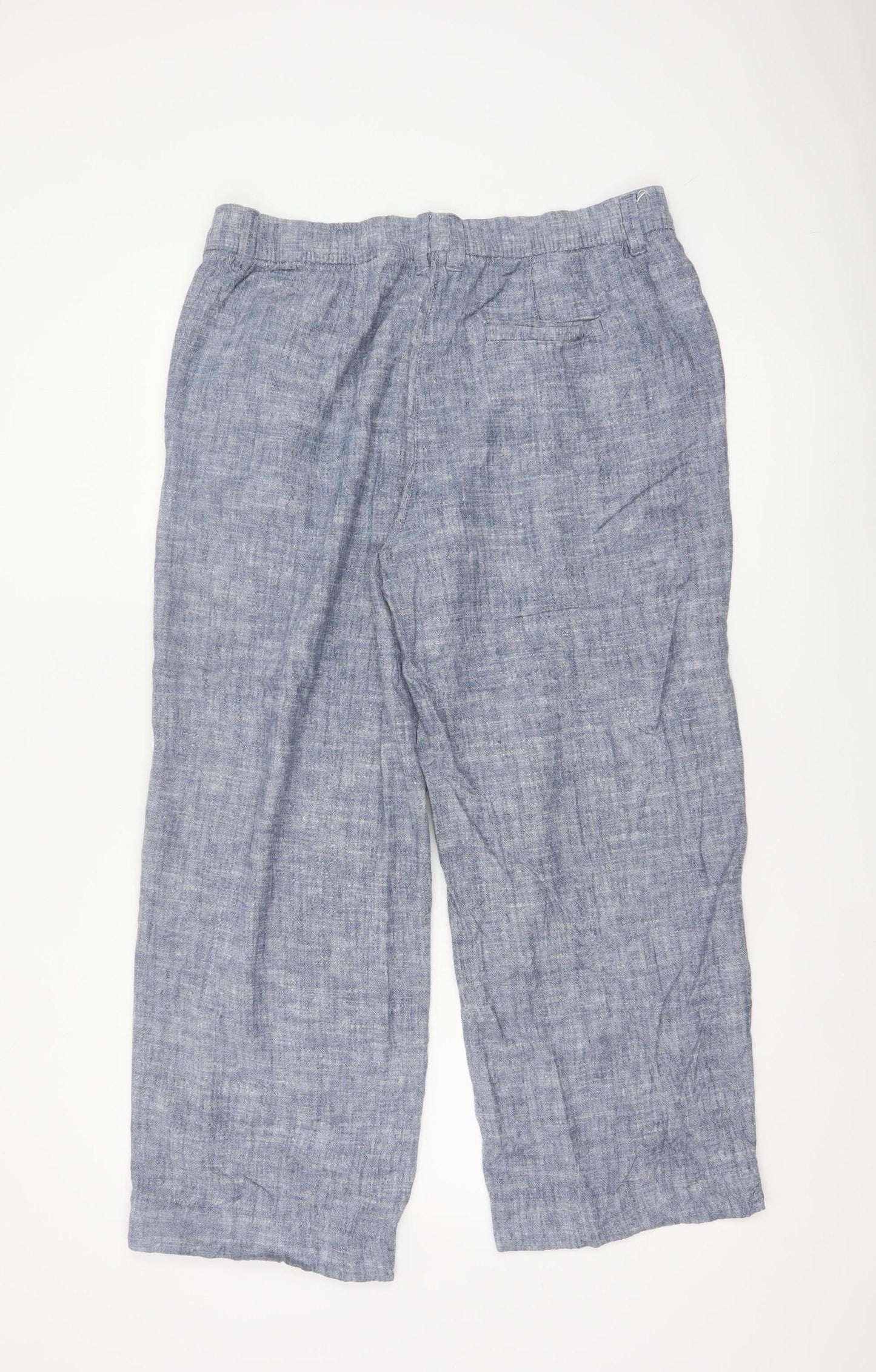 Next Women Blue Linen Petite UK 16 Pleated Tapered Trousers