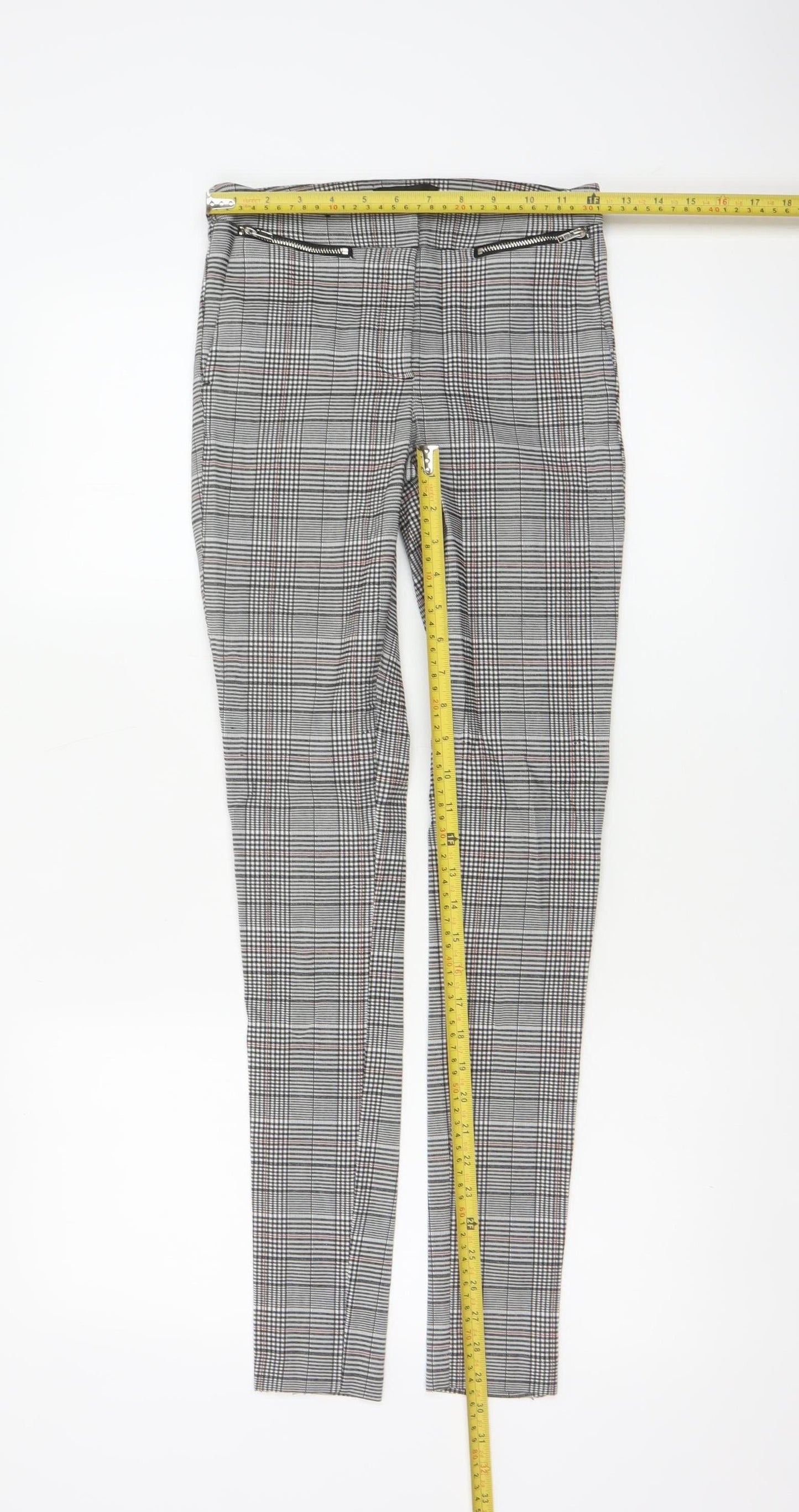 New Look Women’s Grey Check Skinny Trousers UK 6 Zip Pocket Workwear