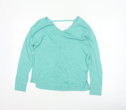 Marks and Spencer Women Green Size 8 V-Neck Lightweight Pullover Jumper