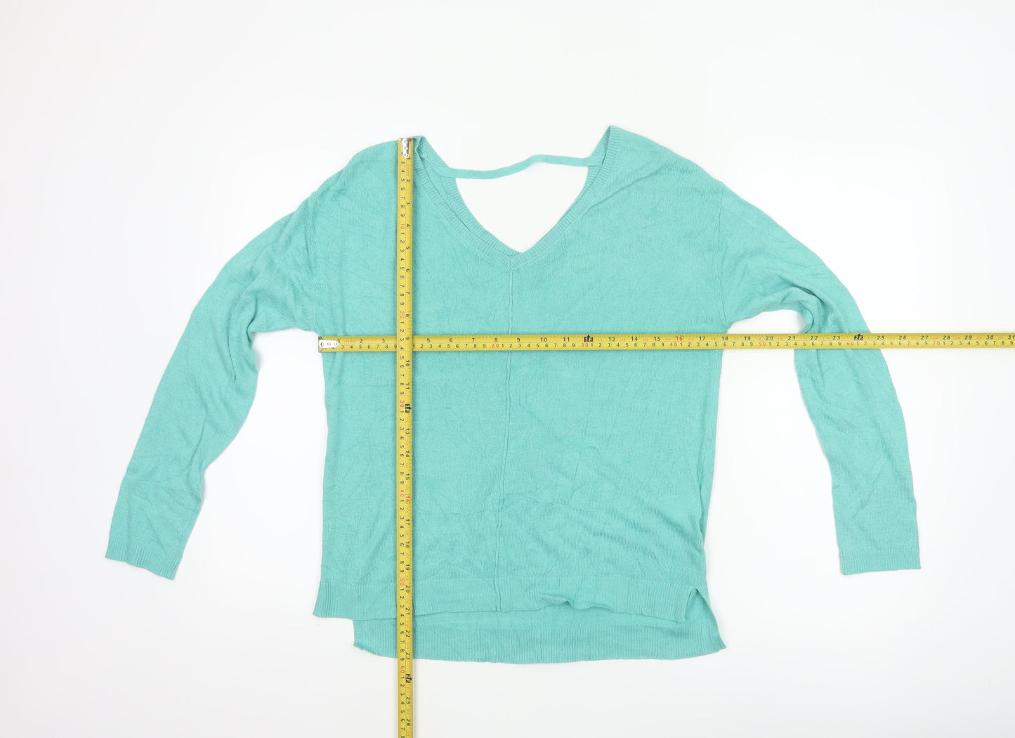 Marks and Spencer Women Green Size 8 V-Neck Lightweight Pullover Jumper