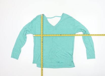 Marks and Spencer Women Green Size 8 V-Neck Lightweight Pullover Jumper