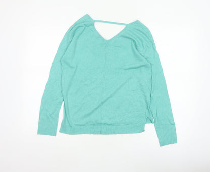 Marks and Spencer Women Green Size 8 V-Neck Lightweight Pullover Jumper