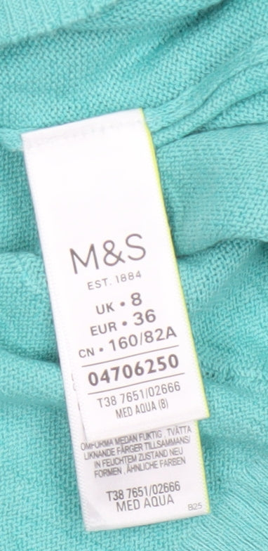 Marks and Spencer Women Green Size 8 V-Neck Lightweight Pullover Jumper