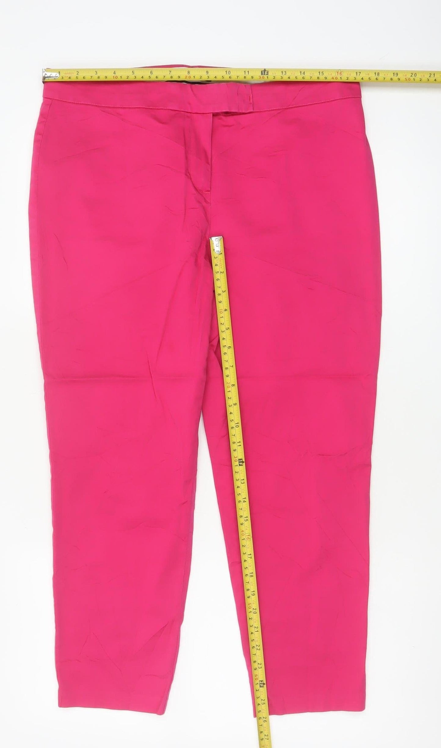 Marks & Spencer Women Pink UK 14 Straight Cotton Stretch Dress Trousers
