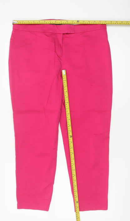Marks & Spencer Women Pink UK 14 Straight Cotton Stretch Dress Trousers