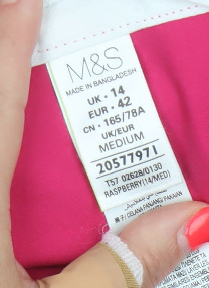Marks & Spencer Women Pink UK 14 Straight Cotton Stretch Dress Trousers