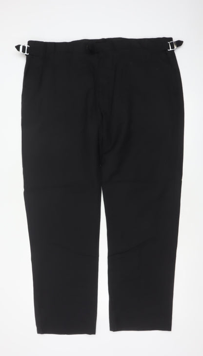 Marks and Spencer Men Black 42 Regular Wool Dress Trousers Side Adjusters