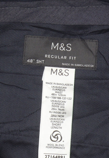 Marks and Spencer Men's Black 48in Short Regular Fit Wool Dress Trousers