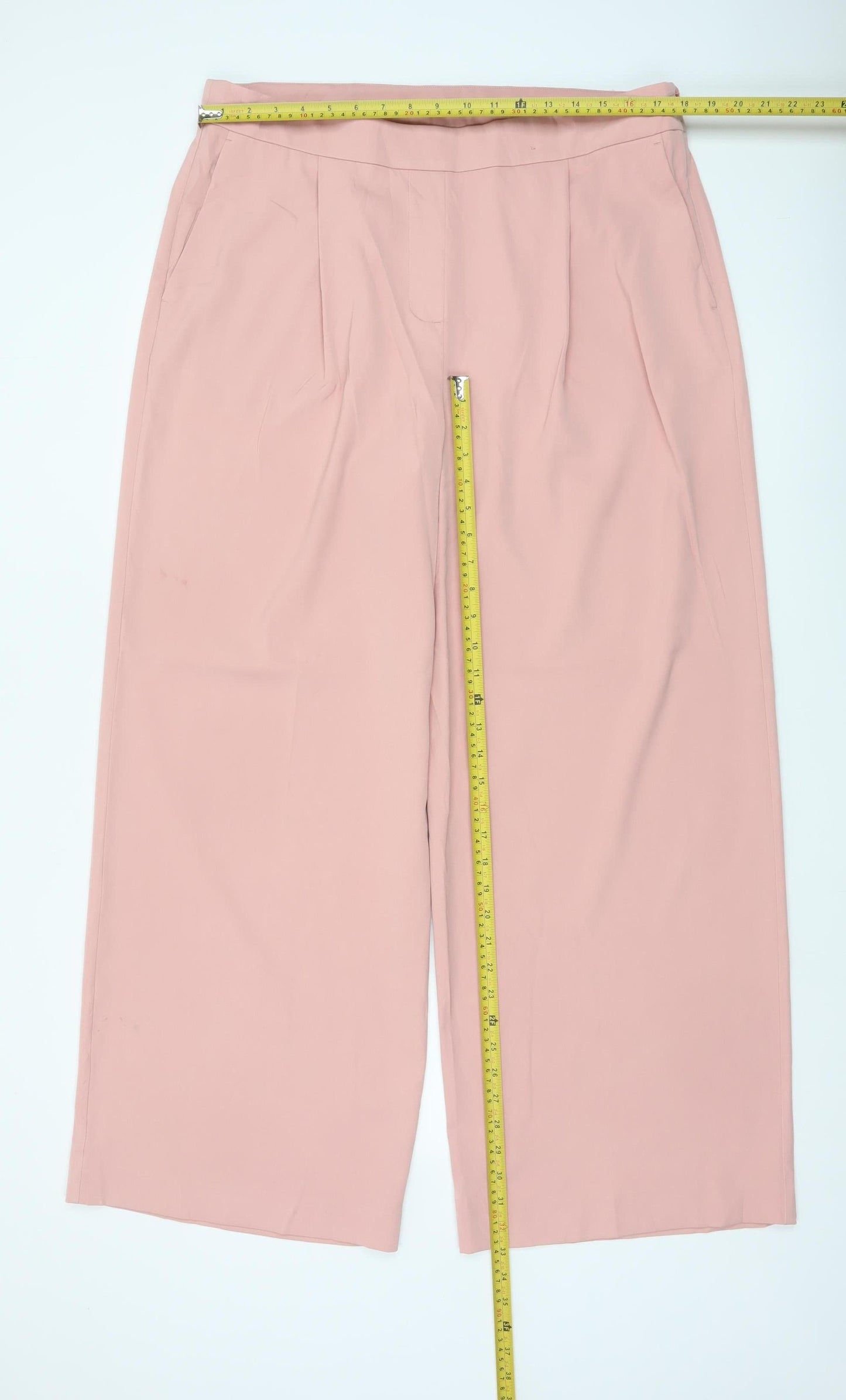 M&S Women Pink UK 18 Wide Leg Formal Dress Trousers Pockets