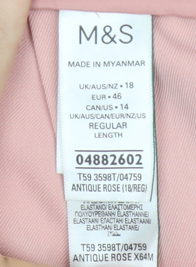 M&S Women Pink UK 18 Wide Leg Formal Dress Trousers Pockets