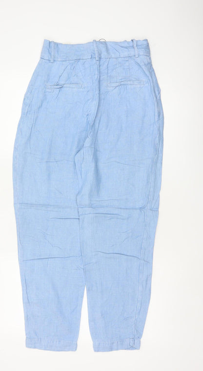 Zara Women Blue UK 8 High Rise Tapered Linen Lyocell Trousers