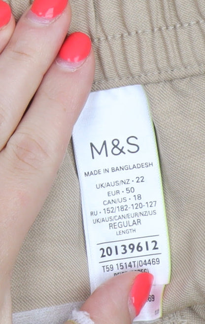 Marks and Spencer Women's Beige UK 22 Regular Tapered Tailored Trousers