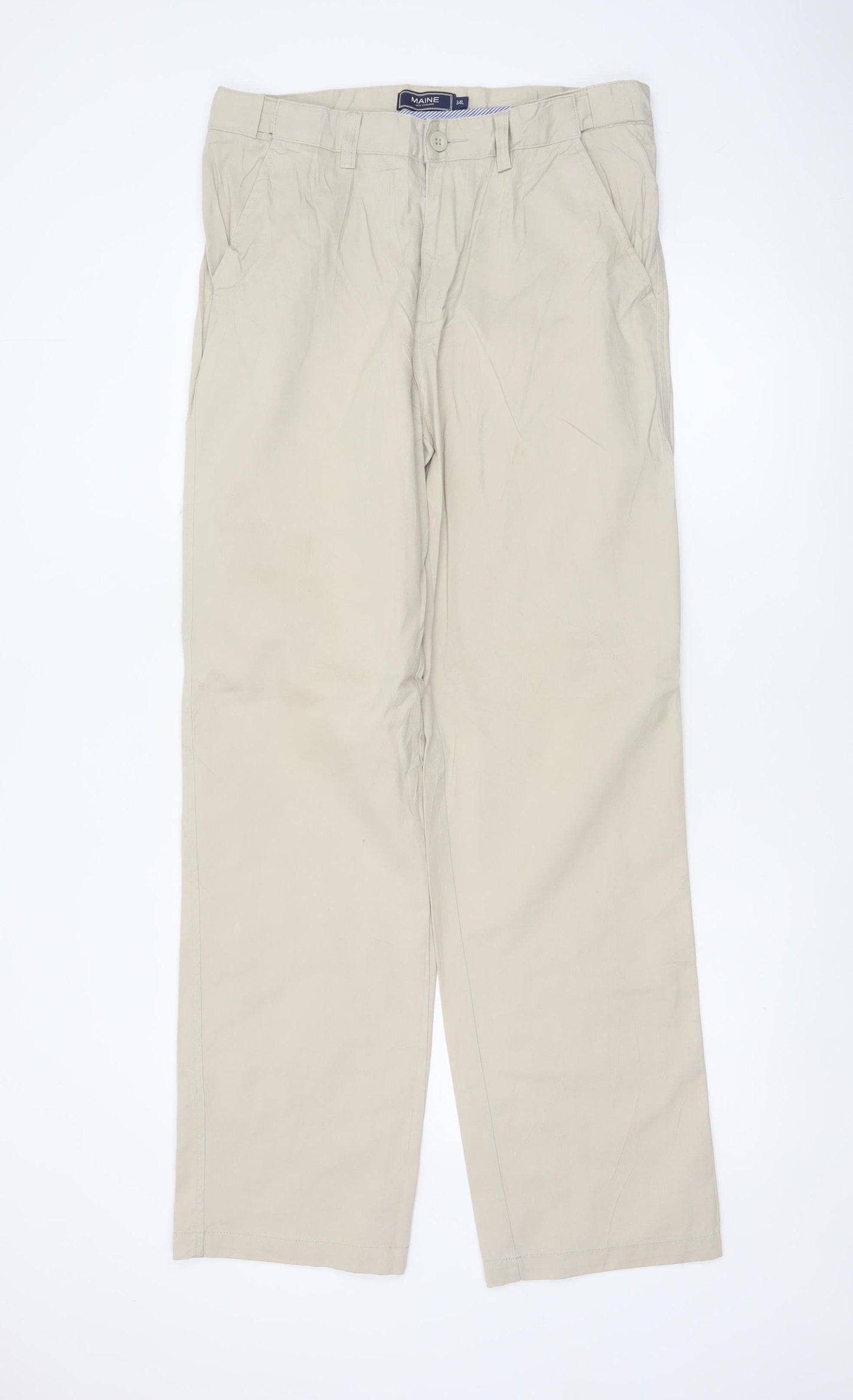 Maine New England Men’s Beige Cotton Chino Trousers 34L Straight Fit