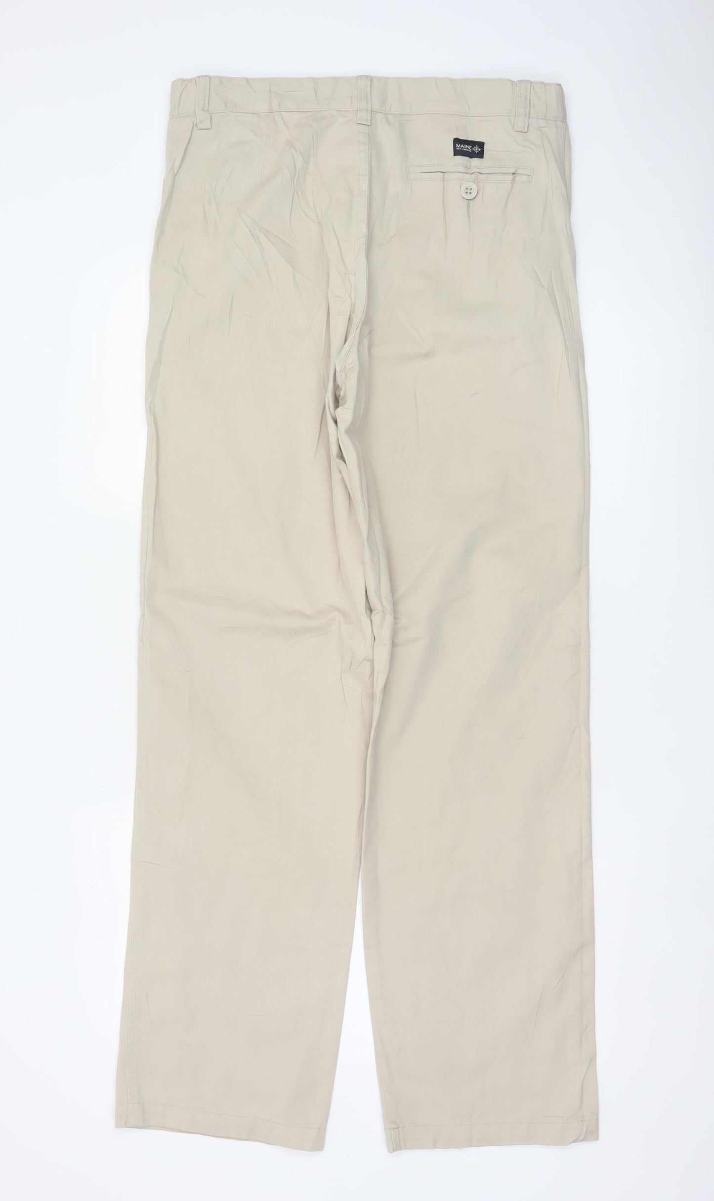 Maine New England Men’s Beige Cotton Chino Trousers 34L Straight Fit