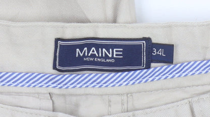 Maine New England Men’s Beige Cotton Chino Trousers 34L Straight Fit