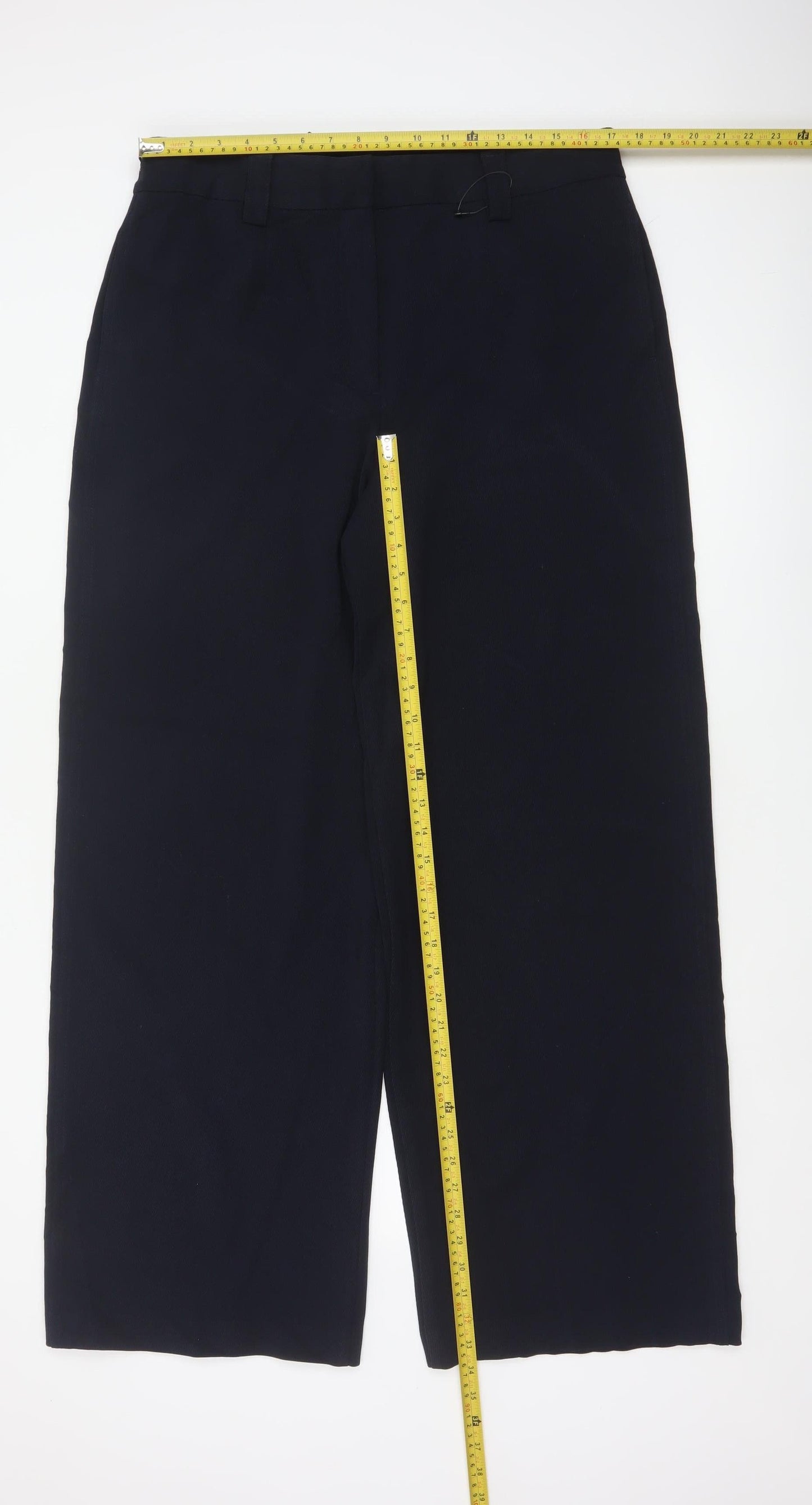 Marks & Spencer Women Navy UK 16 Long Wide Leg High Rise Trousers