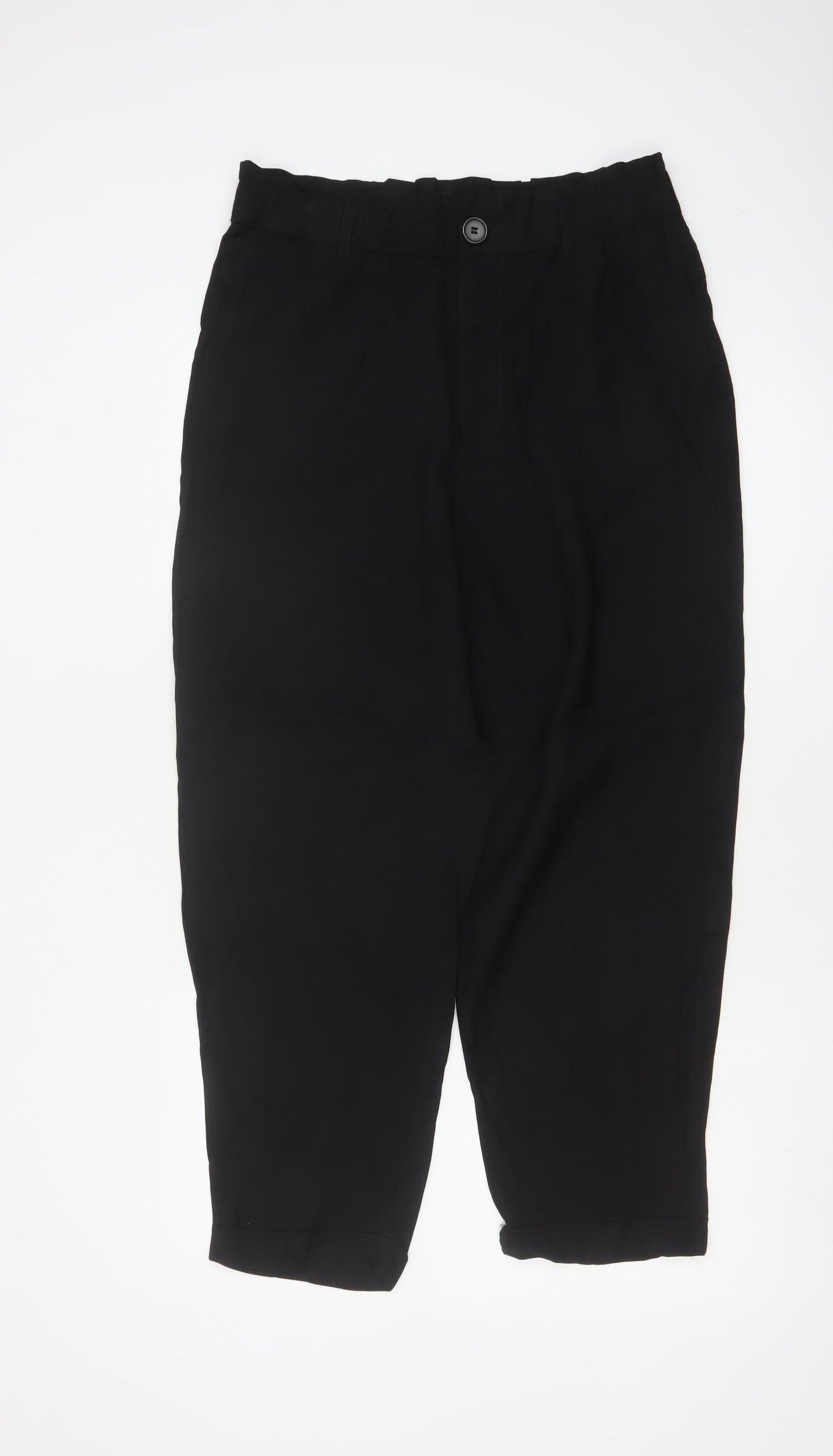 Zara Women Black UK 14 High Rise Tapered Paperbag Trousers