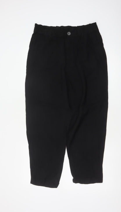 Zara Women Black UK 14 High Rise Tapered Paperbag Trousers
