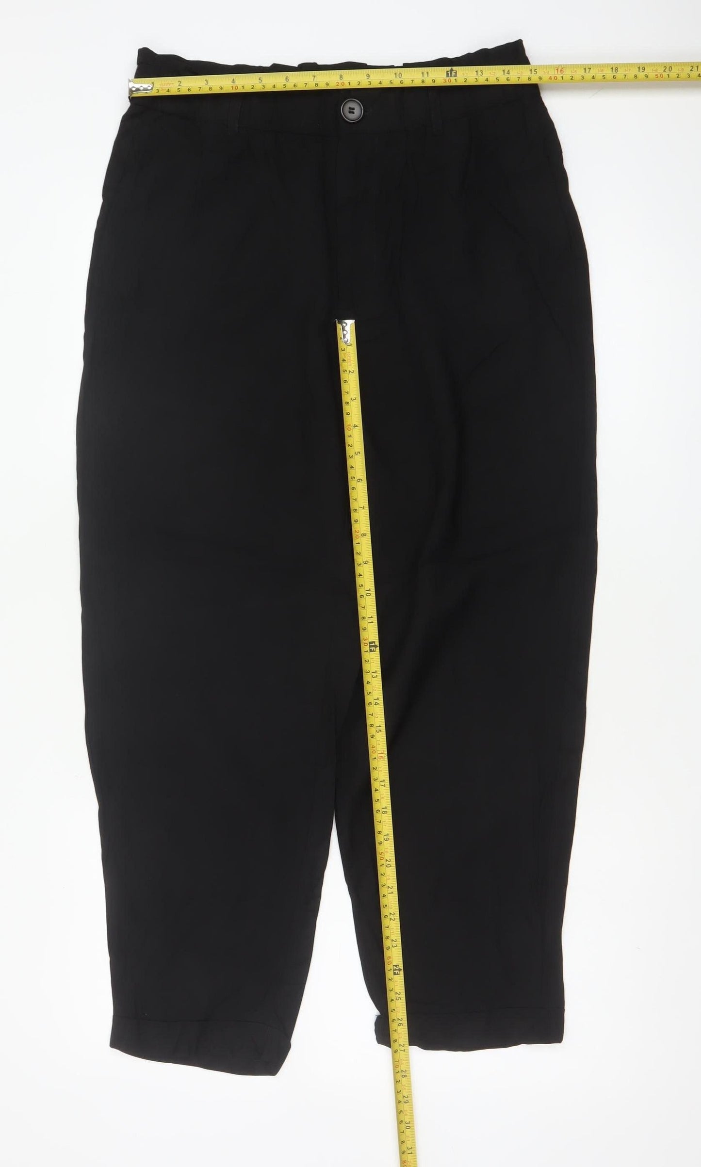 Zara Women Black UK 14 High Rise Tapered Paperbag Trousers