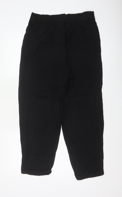Zara Women Black UK 14 High Rise Tapered Paperbag Trousers