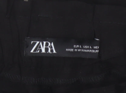 Zara Women Black UK 14 High Rise Tapered Paperbag Trousers