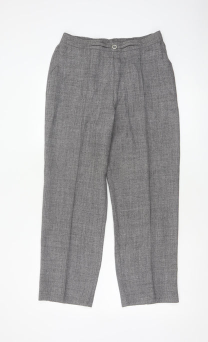 Marks & Spencer Women Grey UK 12 Short Herringbone Straight Dress Trousers